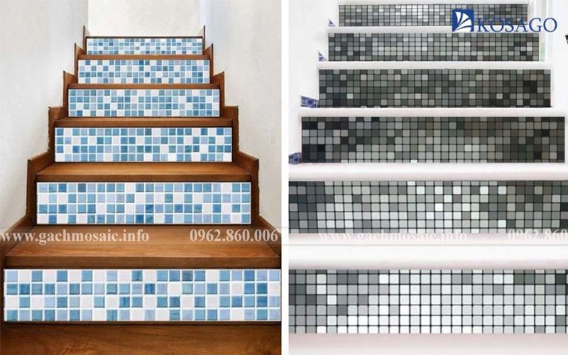Sử dụng gạch mosaic trang trí ốp lát cầu thang