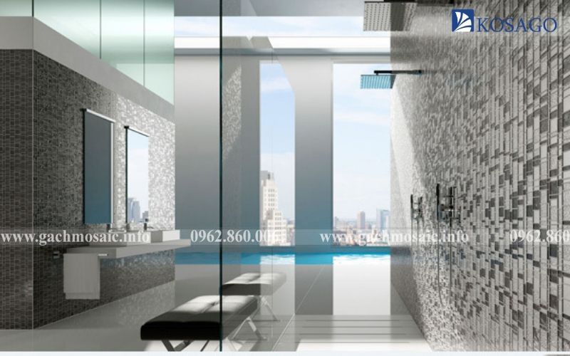 Ốp lát gạch mosaic kính trong không gian phòng tắm